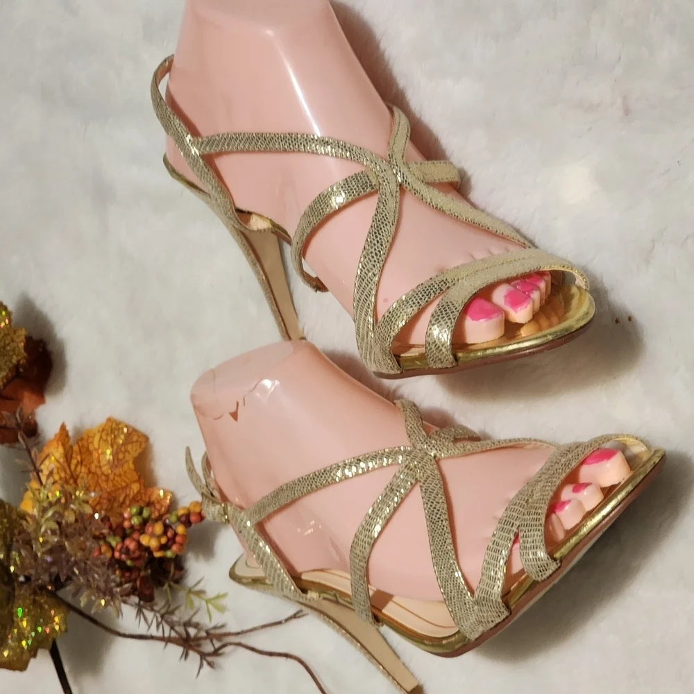Elegant Gold Strappy Women's Heels